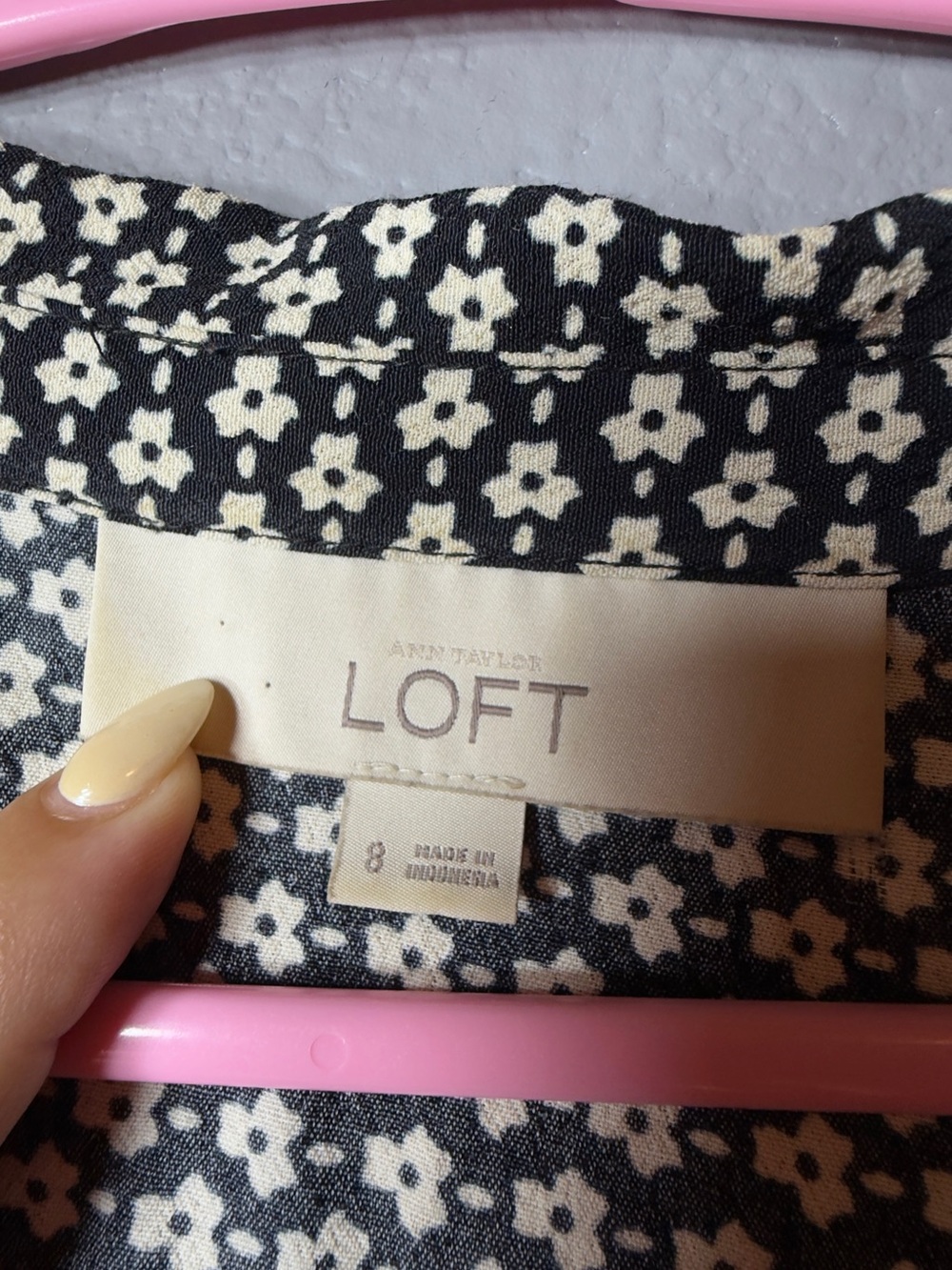 LOFT Black Midi Dress with Cream Floral Dot Print - Picture 2 of 5